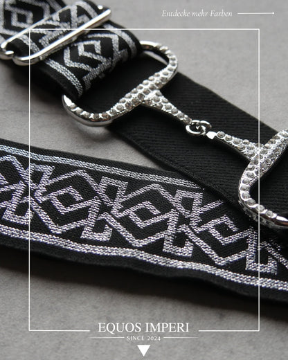 Reitgürtel Schwarz Silber Muster